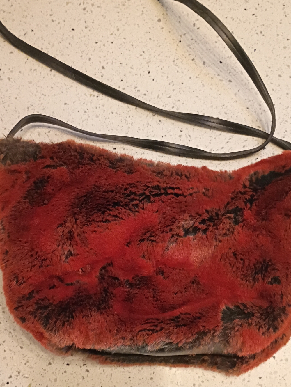 Faux Fur Crossbody Bag in Rust Red with Dark Accents